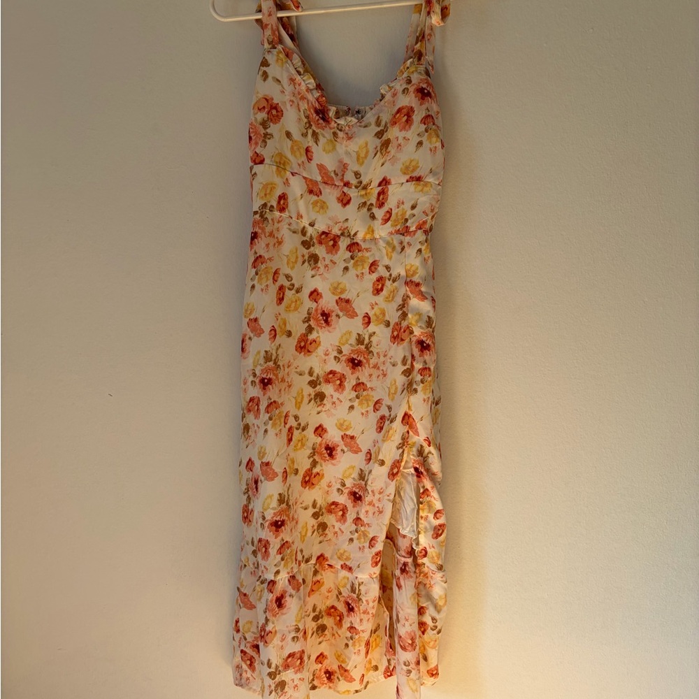 Abercrombie & Fitch Floral Midi Dress - Cream and Orange